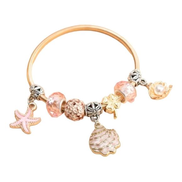 Conch & Starfish Charm Bangle Bracelet - Picture 3 of 8